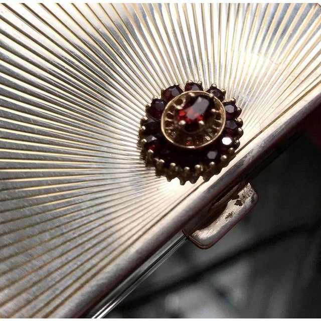 French Art Deco Sterling Silver with Gemstone Rosetta Compact Case by Cartier For Sale - Image 11 of 17