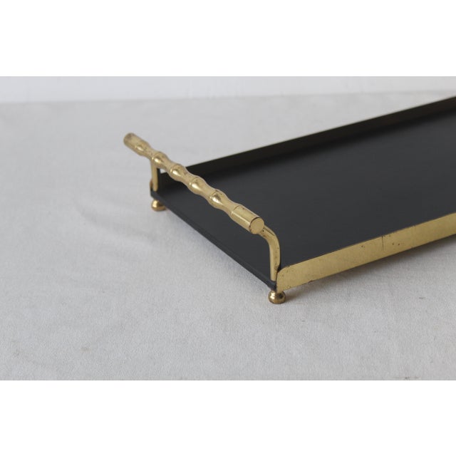 1980s Maison Bagues Style Faux Bamboo Brass Handles Rectangular Serving Tray For Sale - Image 10 of 11