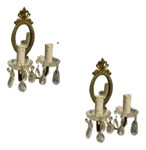 Vintage Bronze Mirrored Crystal Sconces, 1950s, Set of 2