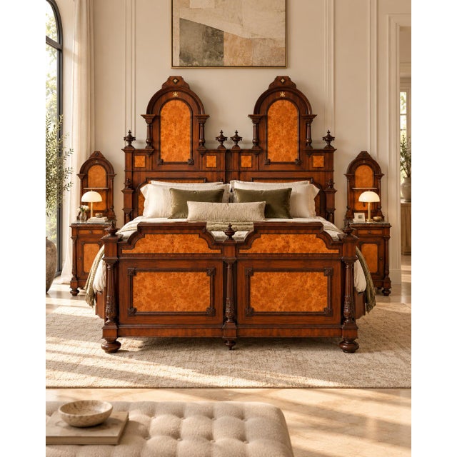 19th Century Italian Renaissance Revival Mahogany and Birdseye Maple Bed, 1980s For Sale - Image 9 of 10