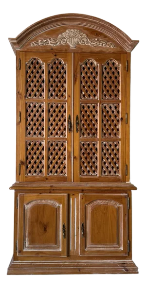 Vintage Chapman Pine French Country-Style Lattice Cupboard Bookcase Cabinet