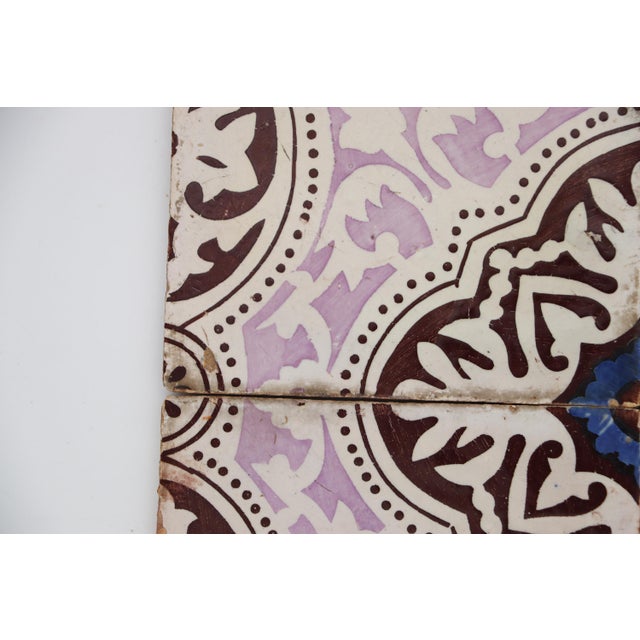 19th Century Set of Four Portuguese Tiles, Dark Brown, Light Purple, Blue and White For Sale - Image 4 of 12