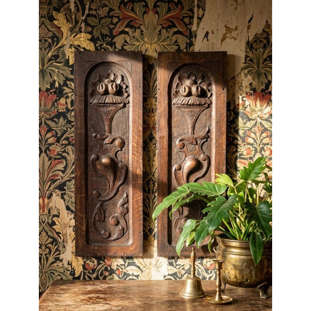 A beautiful pair of decorative wall panels, solid wood, probably oak with a lovely dark patina. Early 19th century,...
