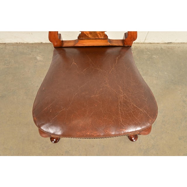 Wood Antique English Queen Anne Burl Wood Side Chairs or Dining Chairs, Circa 1860s For Sale - Image 7 of 14
