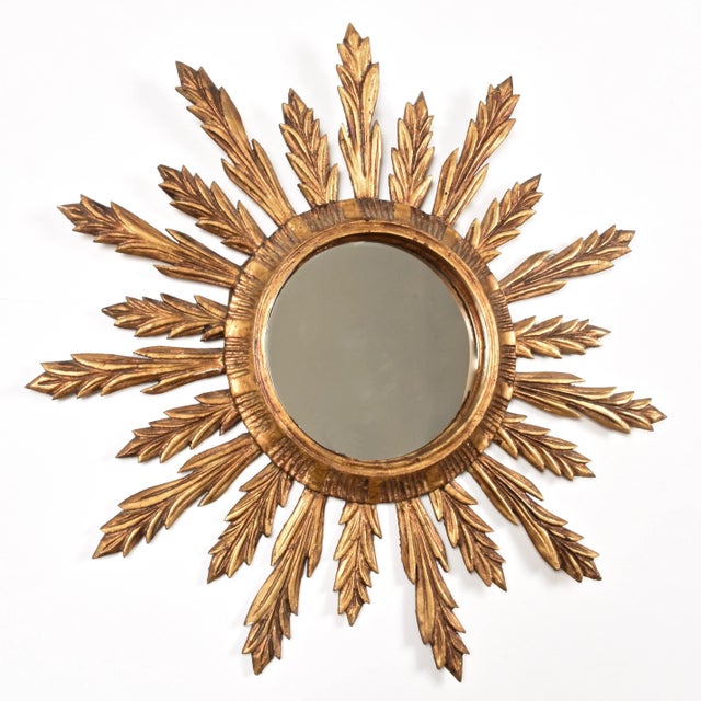 Giltwood Sunburst Wall Mirror, 1950s For Sale - Image 6 of 11