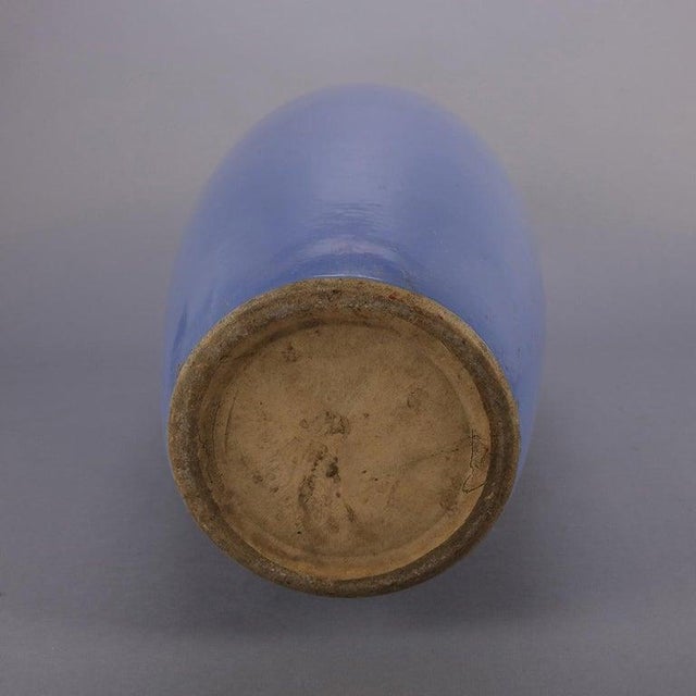 Early 20th Century 2 Arts & Crafts McCoy School Pottery Periwinkle Swags & Bows Floor Vases For Sale - Image 9 of 11