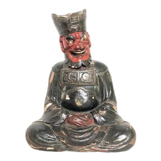 Mid 19th Century King Enma Carved Oriental Figure For Sale