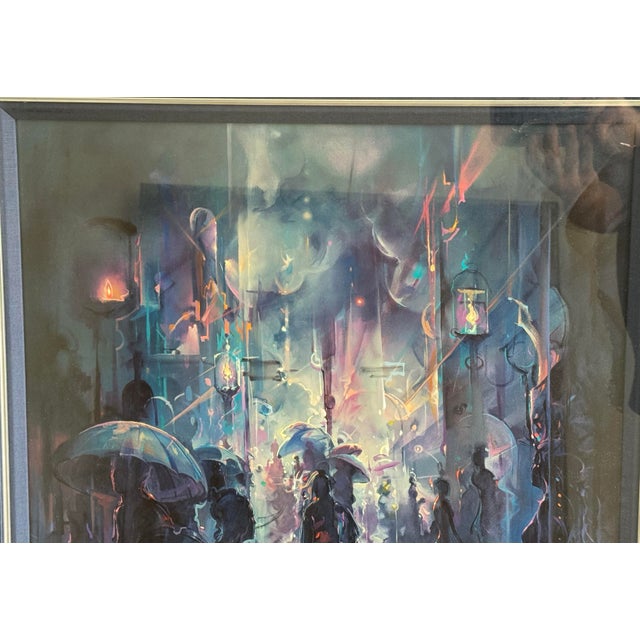 Art Nouveau John Pitre Ap Signed 19/100 Limited Edition Night Street Framed Print For Sale - Image 3 of 11