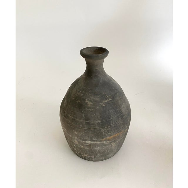 Rustic Handcrafted Gray Pottery Vase For Sale - Image 4 of 5