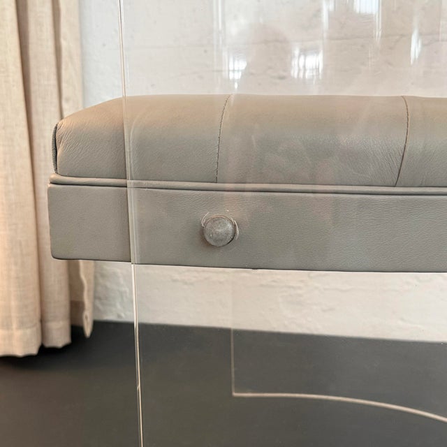 Transparent 1970s Clear Lucite and Leather Kagan-Style Barrel Tub Chair For Sale - Image 8 of 8