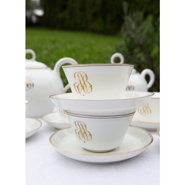 Ceramic Tea Service for 6 from Mansard et Fils Porcelain, 1890s, Set of 14 For Sale - Image 7 of 13