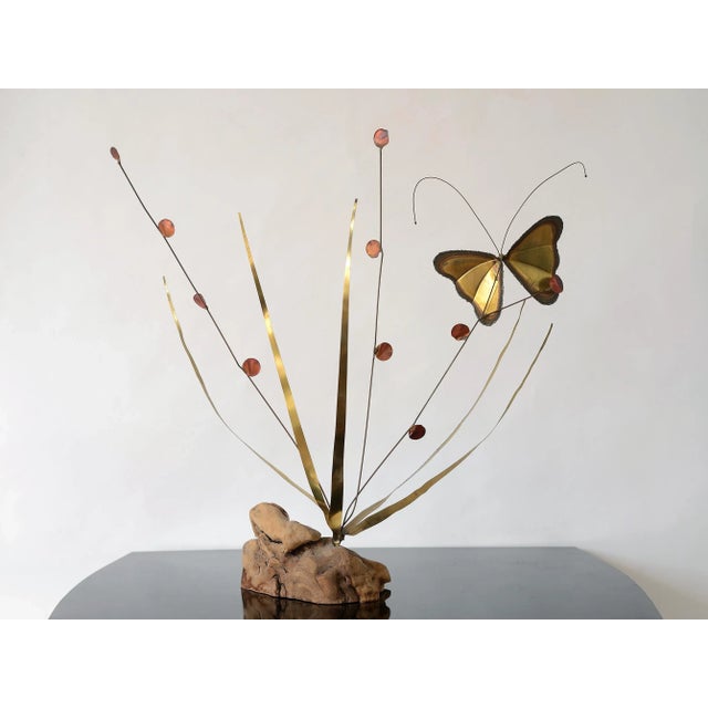 1970s Mid Century Modern Brass Butterfly on Plant Sculpture For Sale - Image 11 of 13