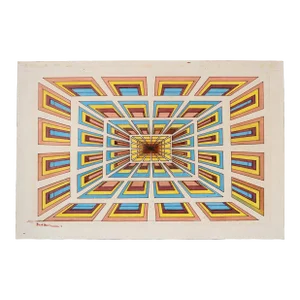 1960s French Op Art Drawing, Signed