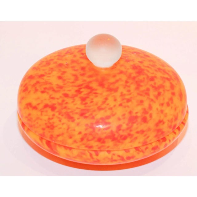 Vintage Venetian Murano Bright Orange Italian Art Glass Covered Bowl For Sale - Image 11 of 12