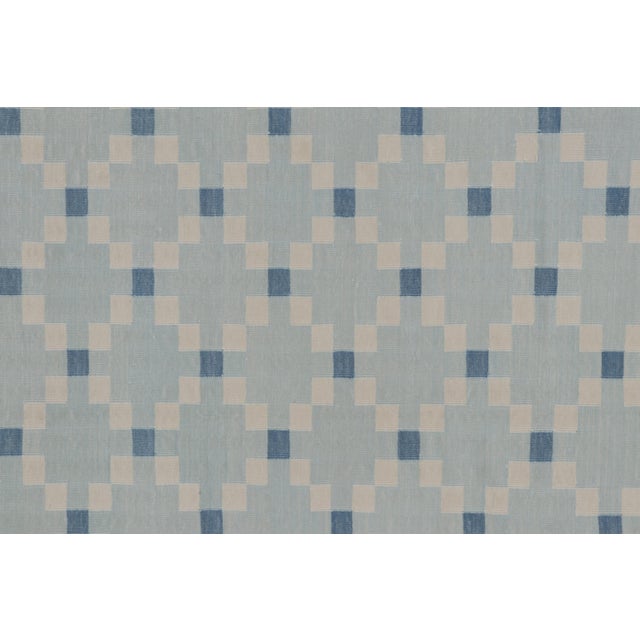 Contemporary Rug & Kilim’s Indian Dhurrie Rug in Sky Blue and Cream Geometric Mosaic For Sale - Image 3 of 10