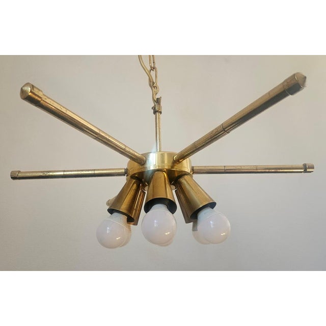 Mid-Century Brass Chandelier, 1970s For Sale - Image 4 of 17