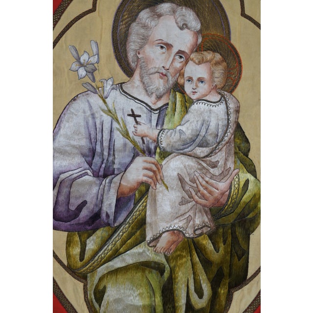 Early 20th Century German Catholic Journeymen Association Dayton Ohio Embroidered Flag For Sale - Image 4 of 12