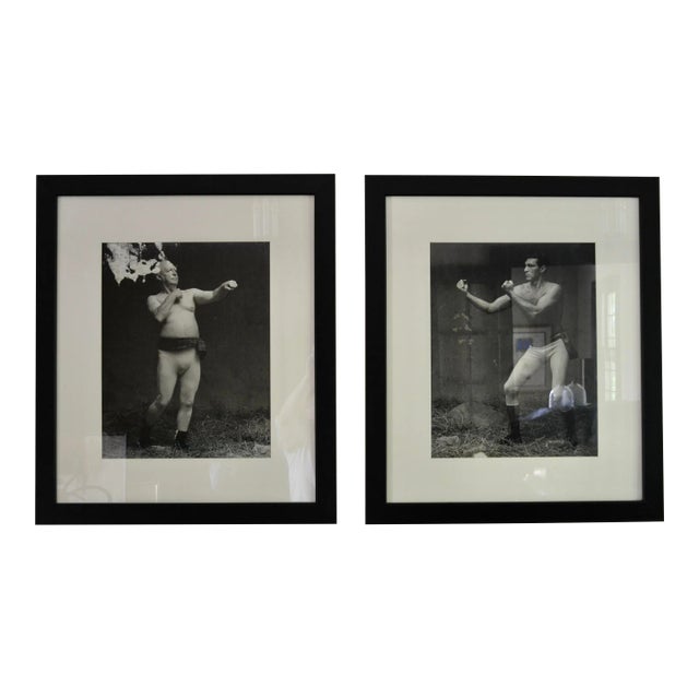 Early 20th Century Pair Large English Photographs of Boxing Father and Son, Framed For Sale
