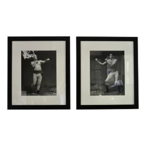 Early 20th Century Pair Large English Photographs of Boxing Father and Son, Framed