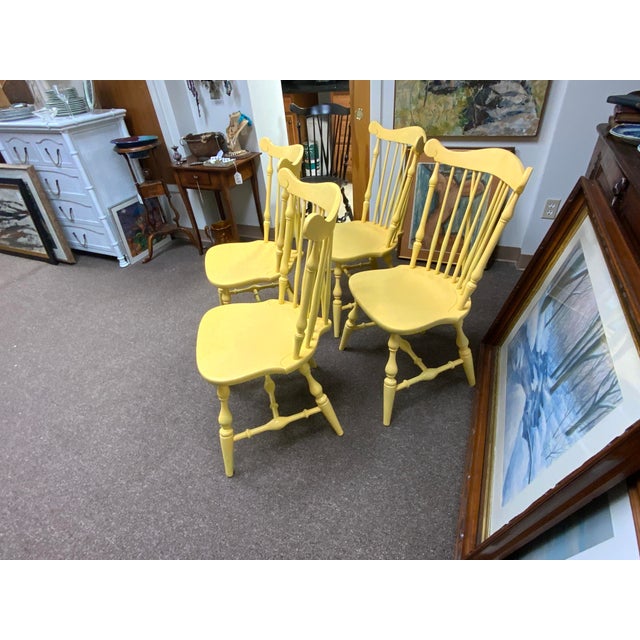 20th Century Yellow Painted Windsor Chairs Set of Four For Sale - Image 4 of 8