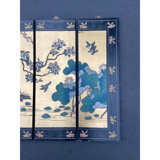 Enjoy the traditional craftsmanship of these Chinese black carved and hand painted wall panels. The pieces showcase...