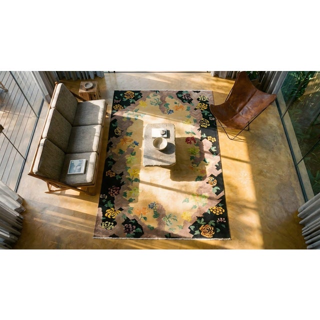 1920s Beige Floral Antique Chinese Art Deco Rug 4' X 6'8'' by Nichols Workshop Knotted Pile Wool Carpet For Sale - Image 11 of 12