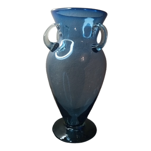 Exquisite Blenko Art Glass Blue Urn Style Pedestal Vase