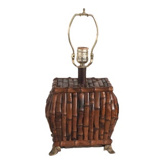 Vintage Bamboo Split Reed Tiki Lamp on Brass Duckbill Feet For Sale