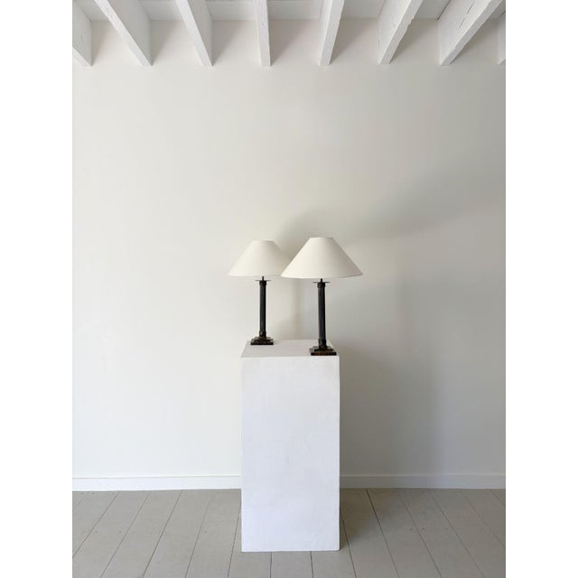 Metal Cast Metal Column Lamps with Reeded Detail, 1980s, Set of 2 For Sale - Image 7 of 8