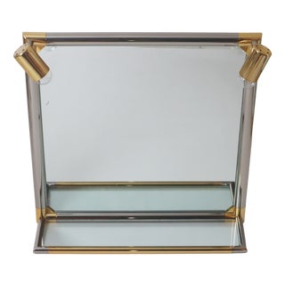 Hollywood Illuminated Bathroom Mirror with Glass Shelf in Silver and Gold, 1980s For Sale