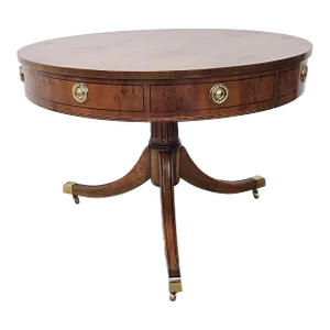 Wm A. Berkey George III Style Yew Wood Drum Rolling Center Table