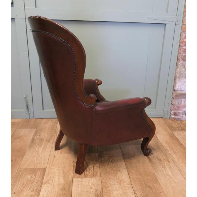 Brown Victorian Leather Spoon-Back Easy Chairs, Set of 2 For Sale - Image 8 of 9