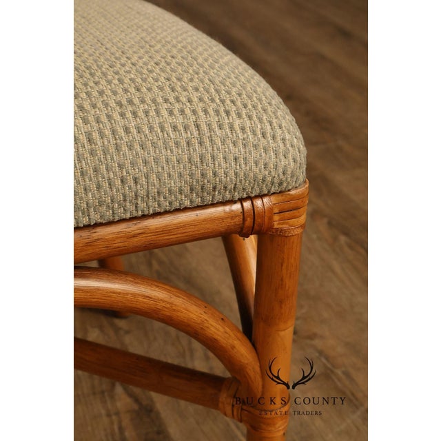 Coastal Style Pair Of Rattan Dining Chairs With Upholstered Seats For Sale - Image 4 of 18
