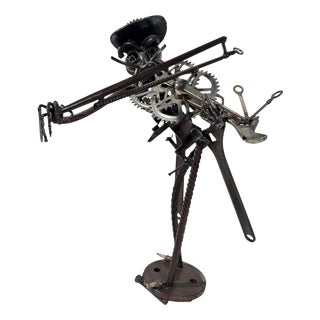 Vintage Handcrafted Scrap Metal Violinist Sculpture Mechanical Anatomy, 1980 For Sale