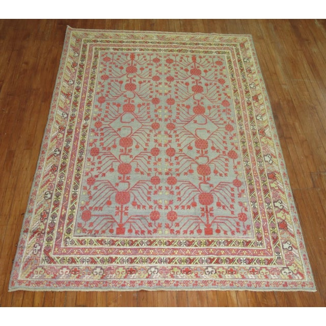 Pop Art Early 20th Century Pomegranate Antique Khotan Rug - 5'11" x 9' For Sale - Image 3 of 9
