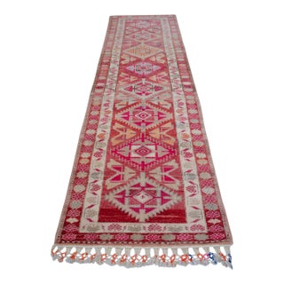 1970s Runner Kurdish Hand-Knotted Rug Pink Hallway Decor Kitchen Floor Accent 3x11 Ft Approx For Sale