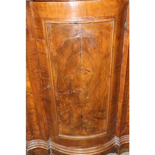 Fine Antique 1780s Italian Burled Walnut Primitive Corner Cabinet Rustic Lock For Sale - Image 12 of 12