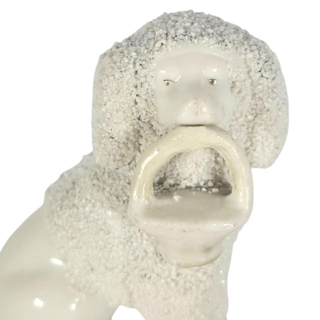 White Victorian Staffordshire Miniature Poodle With Basket, England, c.1850–1880 For Sale - Image 8 of 10