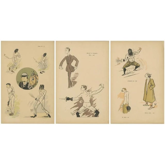 Mich, Fencing Caricatures, 1907, Prints, Set of 3 For Sale - Image 10 of 10