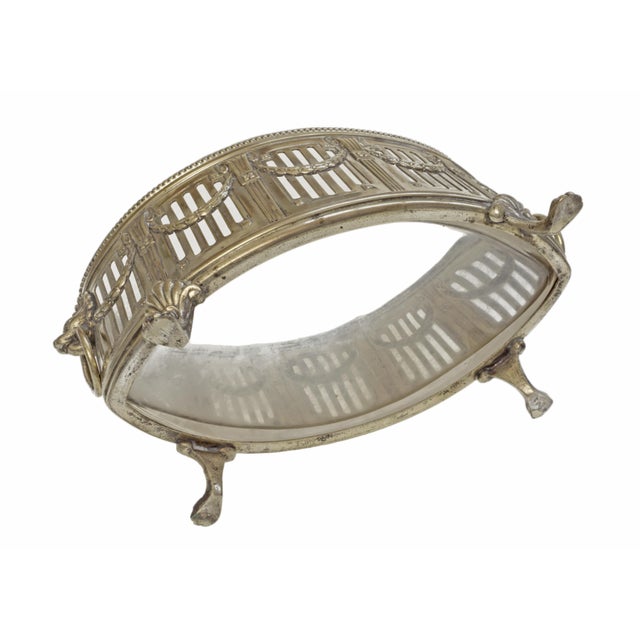 Metal Antique WMF Jardiniere Glass Liner Centerpiece Bowl Neoclassical Style Silverplate Brass Lion Handles Paw Feet For Sale - Image 7 of 10