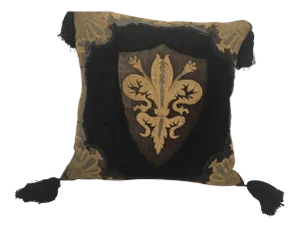 Moroccan Black Silk Decorative Pillow With Gold Metallic Threads and Tassels