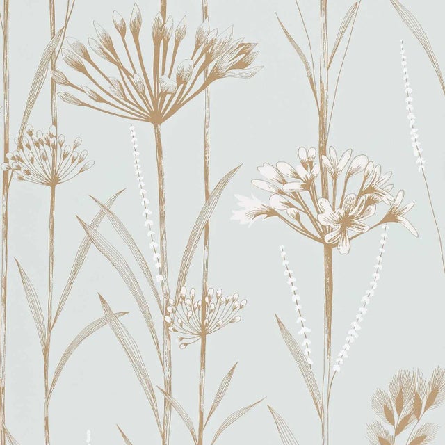 Harlequin Gardinum Wallpaper in Seafoam/Chalk/Gold - a Sample For Sale
