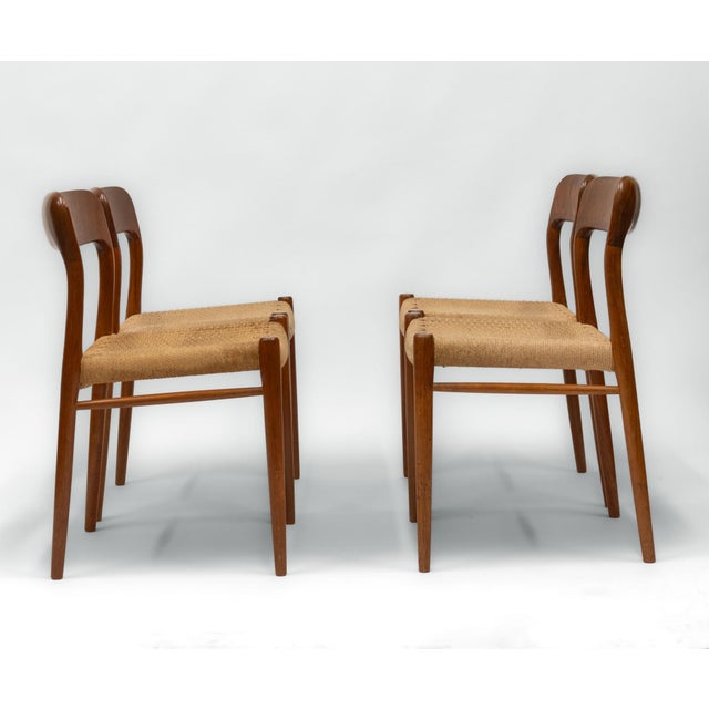 Model 75 dining chairs in teak and cord by niels otto (n. O.) møller for j.l. Møllers, 1960s, set of 4, in good...