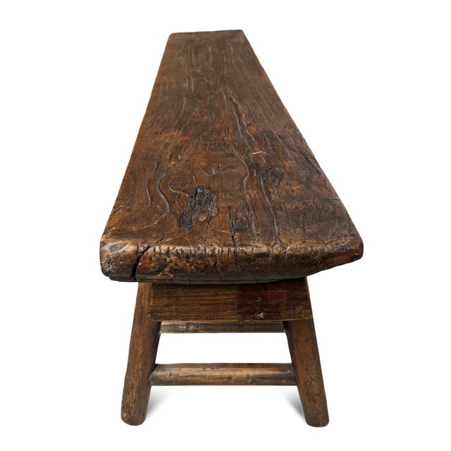 Antique Dark Elm Village Bench For Sale In Los Angeles - Image 6 of 7