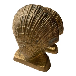 Vintage Mid-Century O Lee Korean Brass Clam Shell Bookends For Sale