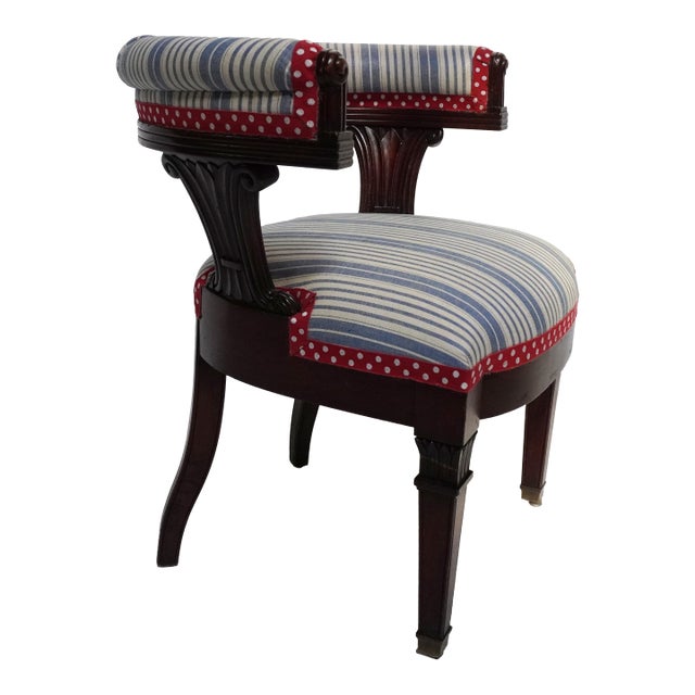 19th Century Carved Captain's Chair in Custom Upholstery For Sale