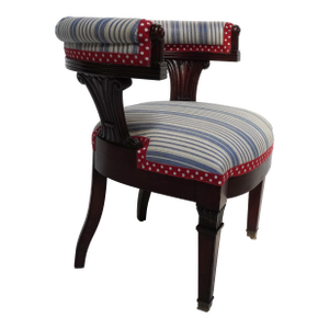 19th Century Carved Captain's Chair in Custom Upholstery