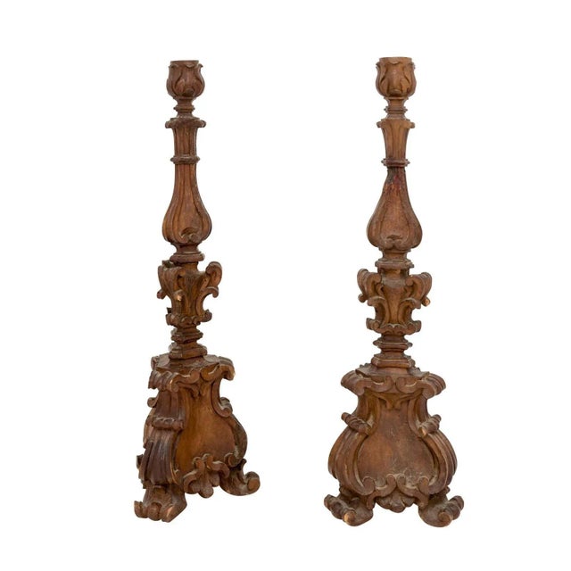 17th Century Italian 17th Century Baroque Period Altar Candlesticks with Carved Décor - A Pair For Sale - Image 5 of 12