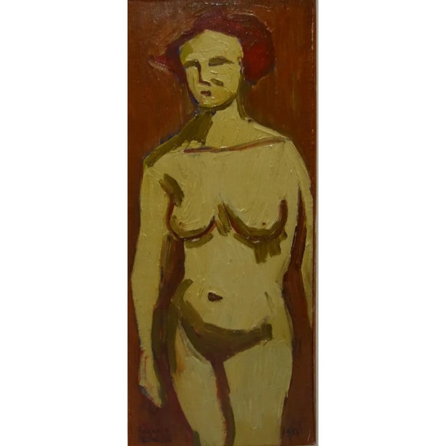 1950s Edgardo Corbelli, Orange Nude Oil Painting, 1952 For Sale - Image 5 of 5