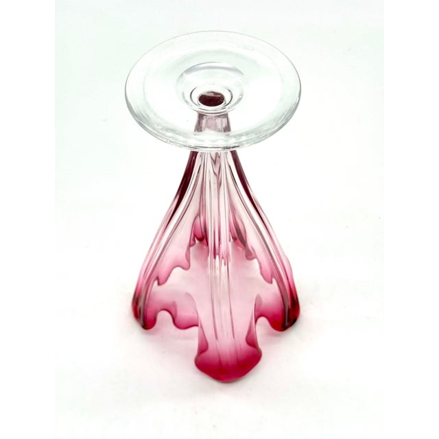 Late 20th Century Signed Steuben Floriform Ruffled Cranberry Rim Fading to Clear 9.5"h X 5.5"w For Sale - Image 5 of 6